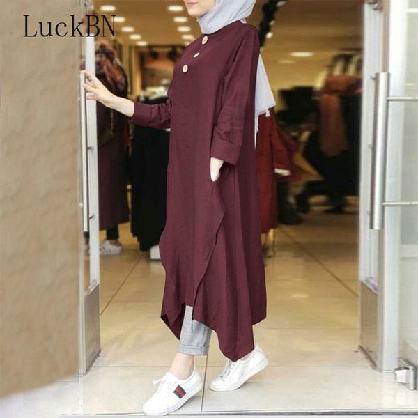 

casual dresses vintage womens clothing irregular sundress 2021 autumn abaya midi dress long sleeve vestidos muslim female solid button robe, Black;gray