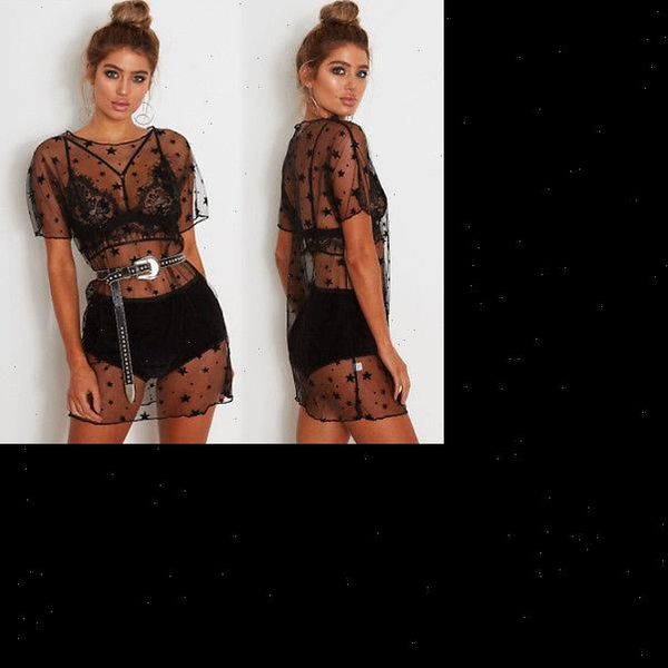 

see through shirt beachwear fashion women black meshshort sleeve blouse round neck drop shipping, White