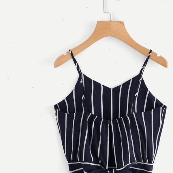 

fashion ladies womens summer self tie v neck black striped crop cami camisole blouse women tank 2021 new, White