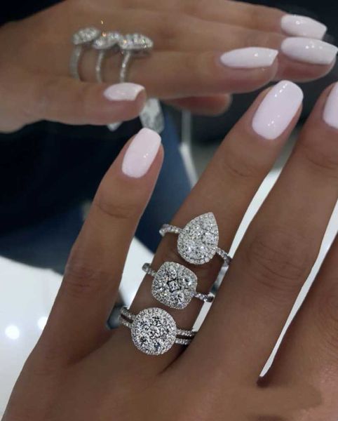 

cluster rings classic s925 sterling silver for women fashion bridal wedding diamond ring engagement jewelry anillos plata 925 para mujer, Golden;silver