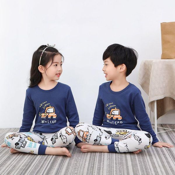 

pajamas children clothes cartoon car toddler girls pajama long sleeve and pant baby boys clothing set round neck kids pyjama sleepwear, Blue;red