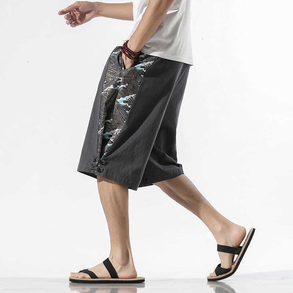 

men's shorts summer mens cotton linen loose homme knee length beach short chinese style breathable man fashion streetwear h7va aqjr, White;black