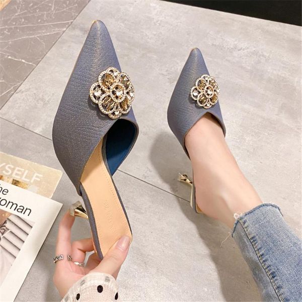 

sandals sarairis for dropship female mules heels pointed toe slip-on high heel crystal sweet party club woman shoes, Black