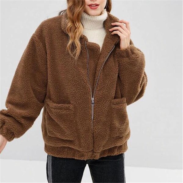 

women's jackets women coat winter long sleeve warm velvet oversized jumper cardigan outwear faux fur teddy bear open stitch coats fuzzy, Black;brown