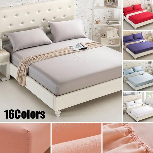 

sheets & sets 1pc bed linens 100% polyester solid color elastic fitted sheet mattress cover with band double queen size