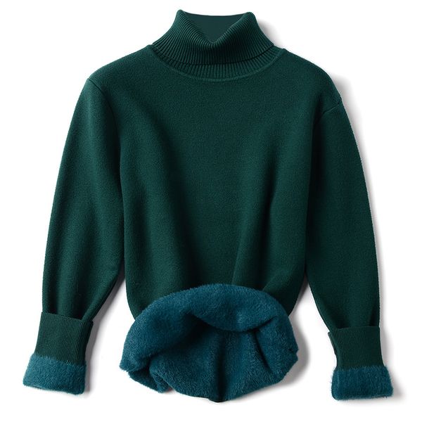 

new 2021 autumn winter fur basic warm veet pullovers women female high-neck fleece sweater thick turtleneck knit jumpers 8etl, White;black
