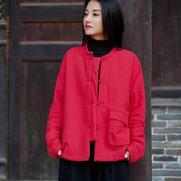 

women's down & parkas johnature 2021 cotton linen long sleeve stand pockets warm coat autumn winter simple comfortable all-match women, Black