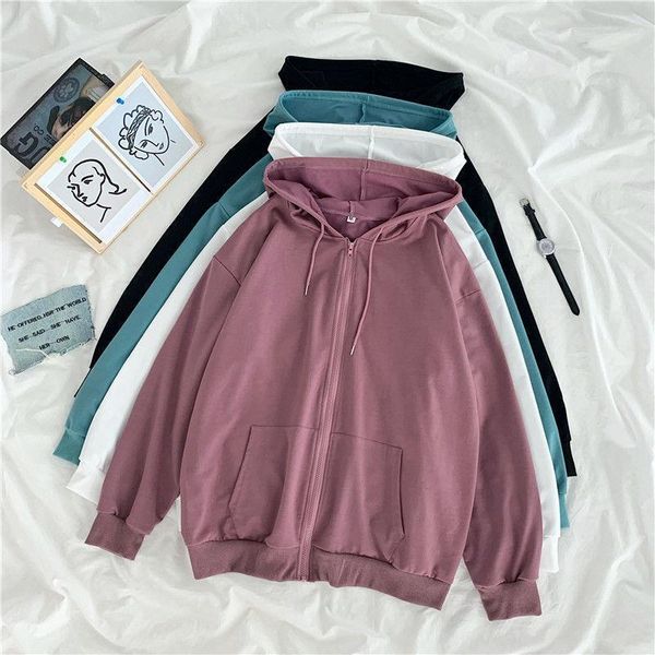 

zipper sweatshirt plus velvet jacket women harajuku hoodies autumn winter korean style loose casual thickened wild hooded, Black