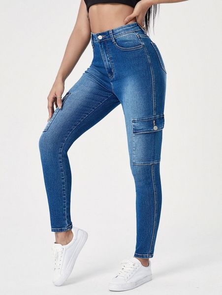 

washed pocket side skinny jeans y2zw#, Blue