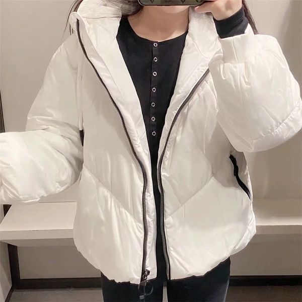 

2021 new clothes contracted hooded winter show thin solid color zipper loose cotton-padded jacket dxzt, Black