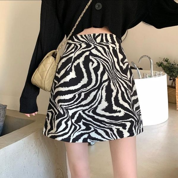 

skirts 2021 high waist slim a-line skirt zebra short for women, Black