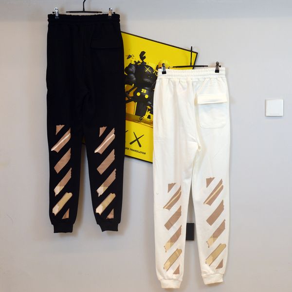 

mens women high street elastic waist off logo pants fashion section ow white pants casual arrows sweatpants quality, Black