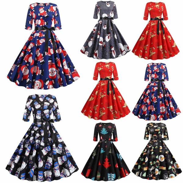 

casual dresses ladies fashion dress evening christmas print short sleeve mini skirt cute charming belt, Black;gray