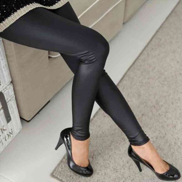

leather plus size solid womens leggings trousers tight pants legins, Black