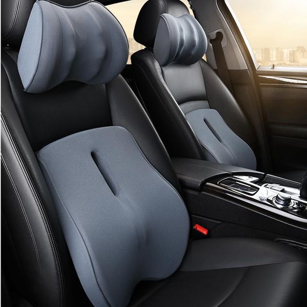 

seat cushions memory foam car headrest pillow leather embroidered supports sets back cushion adjustment auto neck rest lumbar pillows