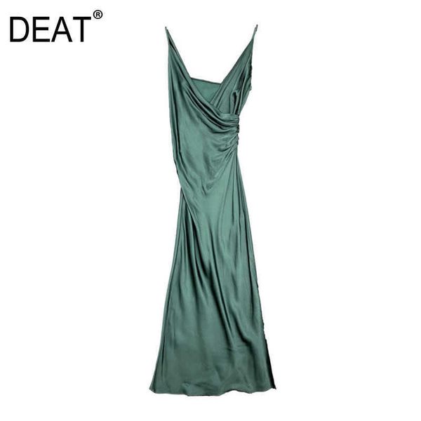 

[deat] fashion summer a-line green sleeveless knee-length high waist v-neck temperament sing dress women 13c216 210527, Black;gray
