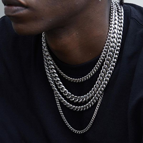 

chains cuban link chain necklace men stainless steel jewelry basic punk chokers for women width 6/10mm metal gift wholesale items, Silver