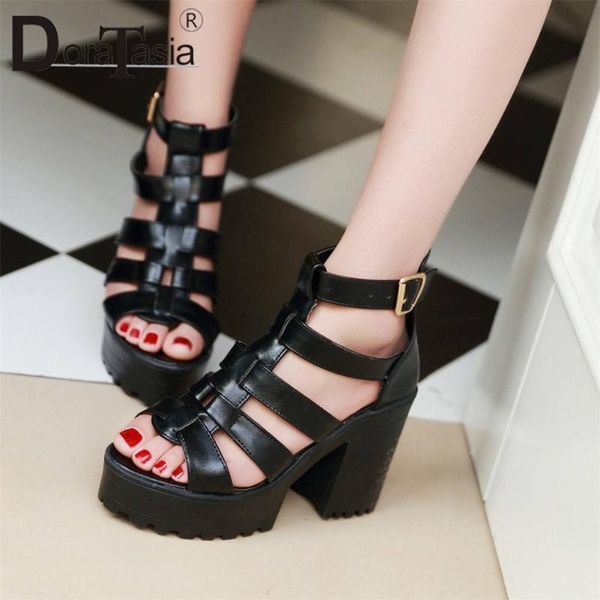 

sandals doratasia big size 34-43 fashion female roman summer thick high heels women party platform shoes woman, Black
