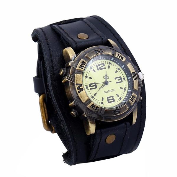 

wristwatches vintage women men punk faux leather round dial quartz bracelet wrist watches relogio masculino de luxo, Slivery;brown