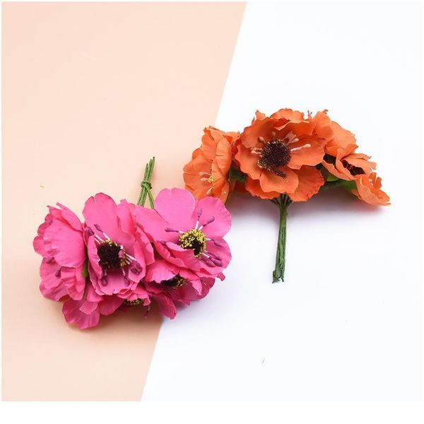 

6 pieces artificial plants decorative flowers wreaths diy gifts box scrapbook christmas decorations for home wedding sil jllzcs