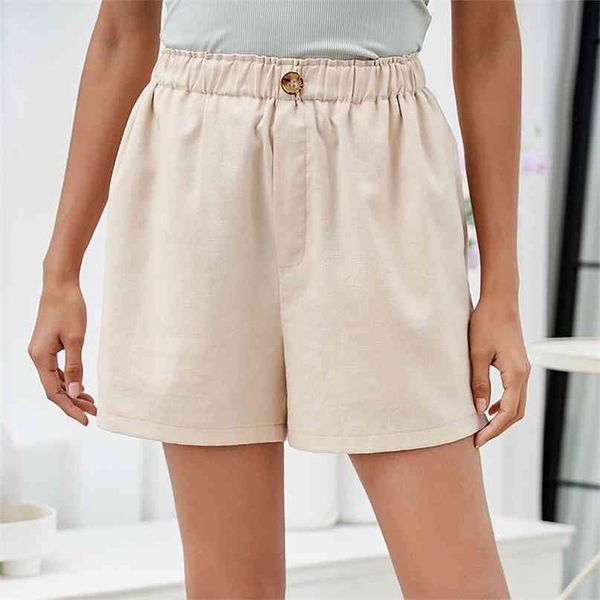 

summer solid color high waist wide leg pants elastic comfortable casual women's shorts single button straight 210603, White;black