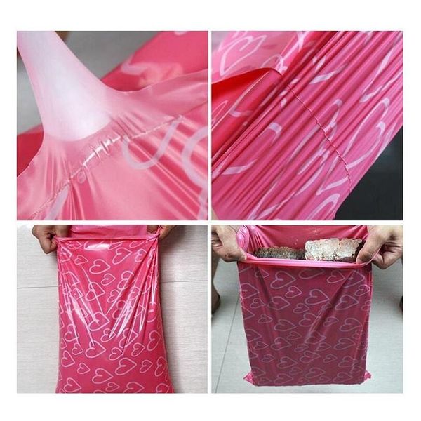 

100pcs/lot pink poly pe mailer express bag 38*52cm mail bags love heart envelope self-seal plastic bags for jewelry gir jllxxx soif