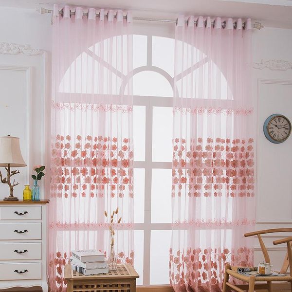 

curtain & drapes pink floral embroidered sheer curtains for kids living room bedroom,children window treatments tulle princess