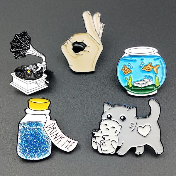 

pins, brooches phonograph enamel cartoon pins badges bags metal pin gifts for friends jewelry cute kids brooch diy clothes backpack, Gray