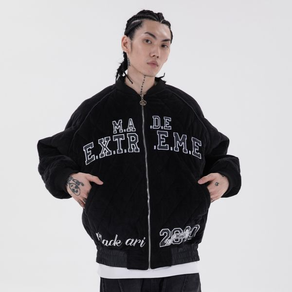 

2021 new high street male loose reflective quilted baseball uniform cotton padded coat oversize thick luminous winter jacket mhbs, Black