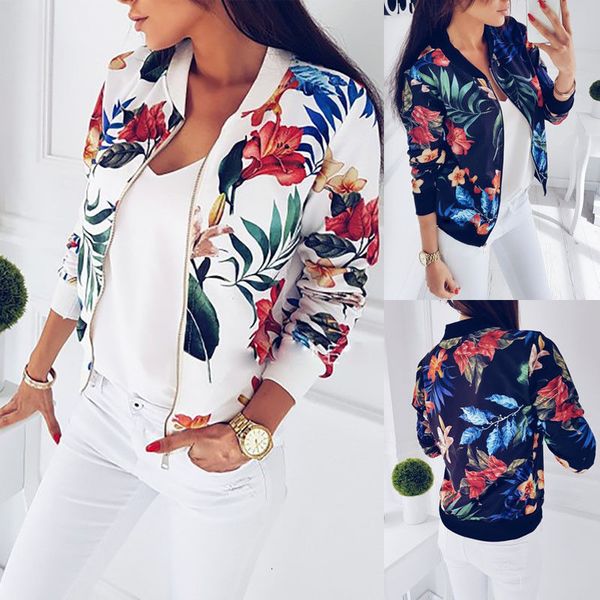 

newlyfashion womens ladies clothes coat women retro floral zipper up bomber jacket casual autumn spring coat outwear, Black;brown
