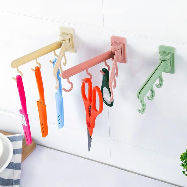 

hooks & rails creative rotation kitchen hangers wall hook plastic multi-purpose adhesive bathroom towel rack home storage organization