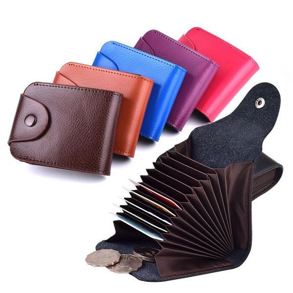 

card holders cow leather multi-card slot case holder fashion multifunction hasp cover travel short wallets with, Brown;gray