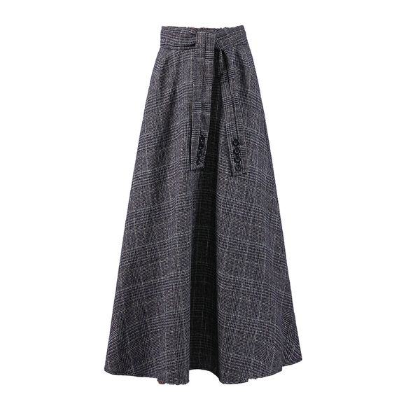 

elegant autumn winter women wool skirts plaid mid skirts casual loose ladies office skirt elastic waist, Black