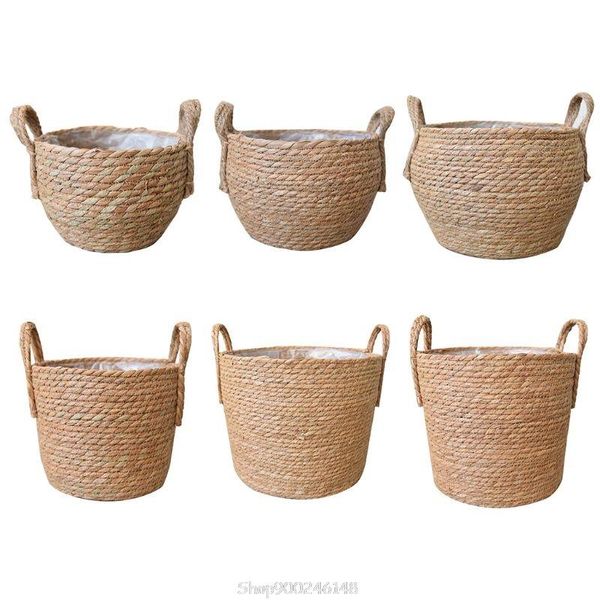 

planters & pots nordic handmade straw storage basket floor indoor flower pot planter home living room decoration s23 20 dropship