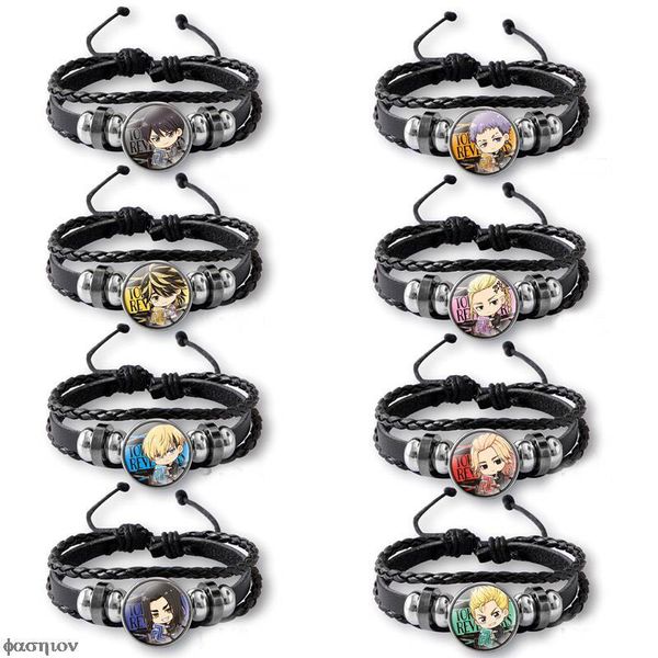 

charm bracelets anime cartoon tokyo revengers adjustable leather bracelet cosplay manji glass snap button charms, Golden;silver