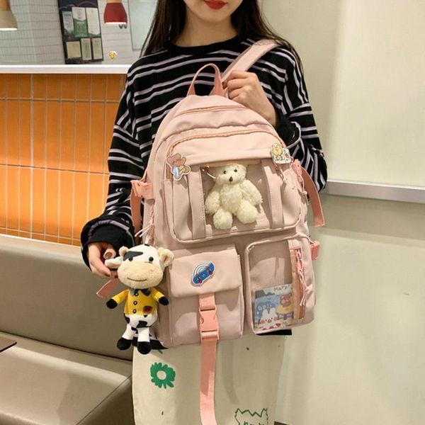 Backpack Girl Girl Garota de grande capacidade Bolsas de nylon à prova d'água estudantes da bolsa escolar Kawaii Bolsa de viagem Mulheres Laptop Mochilas Co F6H7