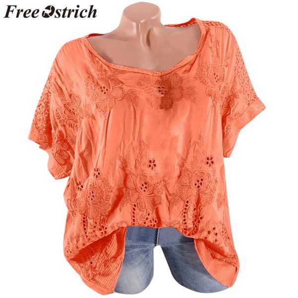 

women's blouses & shirts ostrich women large size lace embroidery solid color short sleeve temperament elegant summer blouse, White
