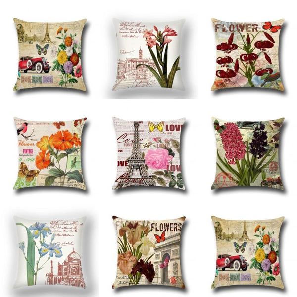 

cushion/decorative pillow 1pcs linen cover european and american retro building flower butterfly cushion without core