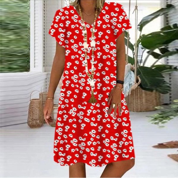 

summer fashion casual loose short women dress sleeves v neck daisy print plus size flapper 25, Black;gray