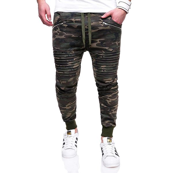 

u size men new gentlemen fashion drape rits stiksels bundel foot sport casual broek, Black