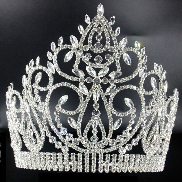 

big european bride wedding tiara crowns silver plated austrian crystal large queen tiara wedding hair accessories jci095, White;golden
