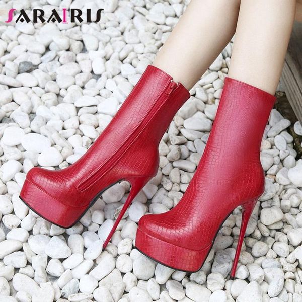 

boots sarairis autumn party big size 36-46 femlae ankle women round toe platform thin high heels zippper shoes woman, Black