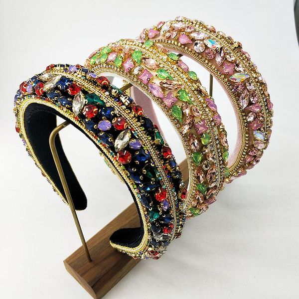 

baroque women hairbands shiny crstal headband fashion hair accessories women's rainbow hairband beads rhinestone pearl headband, Golden;silver