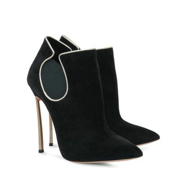 

boots elegant wedding party ankle kid suede leather thin high heels for women 2021 fall winter side zipper shoes woman, Black