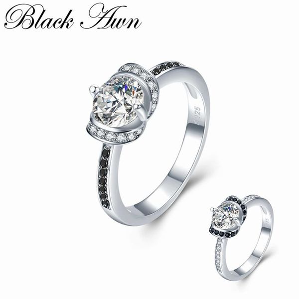 

cluster rings [black awn] trendy 3.2g 925 sterling silver jewelry black spinel for women bijoux c488, Golden;silver