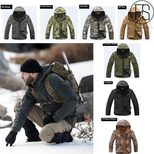 

soft shell tactical jacket men waterproof windbreaker fleece coat hunt clothes camouflage army jacket, Camo;black