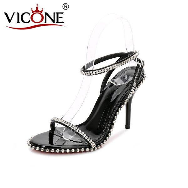 

dress shoes vicone women summer narrow band crystal pointed toe elegant fashion heels v10138, Black