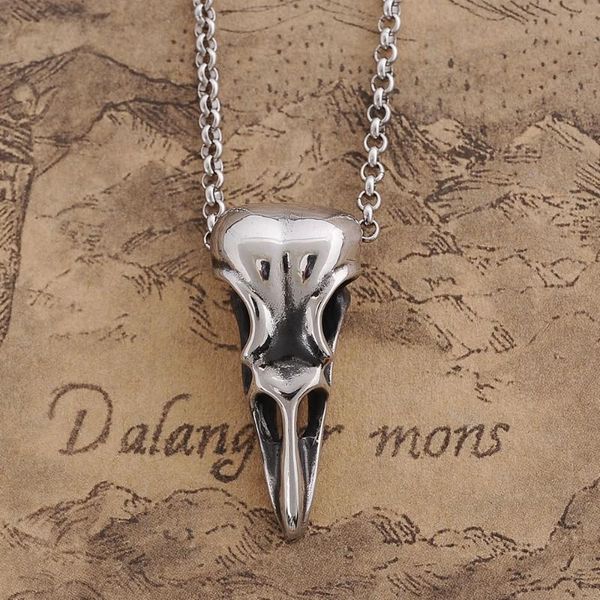 

pendant necklaces dark dream titanium steel raven bird skull skeleton punk jewelry, Silver