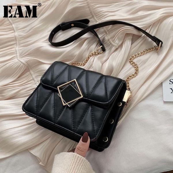 

evening bags [eam] women black small square buckle pu leather flap personality all-match crossbody shoulder bag fashion tide 2021 18a1147