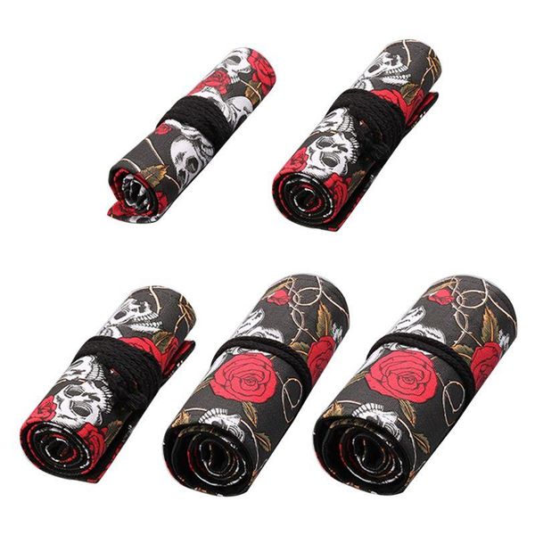 

pencil bags rose skull 12/24/36/48/72 holes canvas roll pen curtain bag case makeup